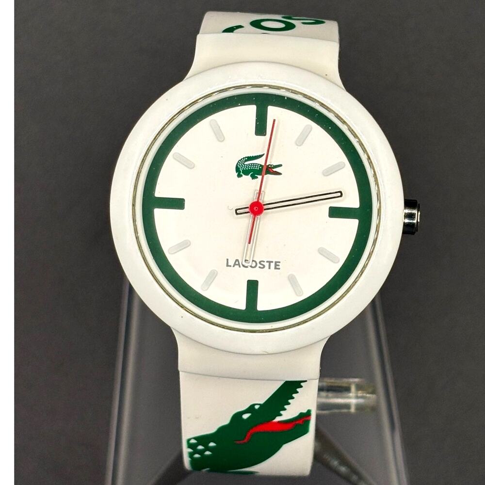 Lacoste Goa 2010522 White Green Croc Logo 40mm Quartz Watch Unisex